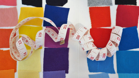 Measuring tape on colorful fabric catalog