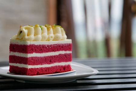 Red velvet layer cake with cream.の写真素材