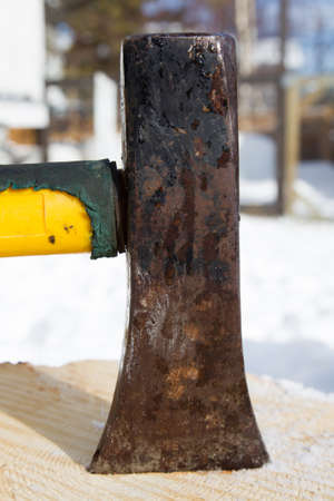 Close up of a splitting axeの写真素材