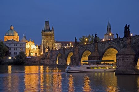 charles bridge at night, pragueの写真素材