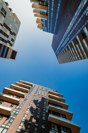 Bottom shot of Milanese skyscrapers in the new Porta Nuova district of Milanのeditorial素材