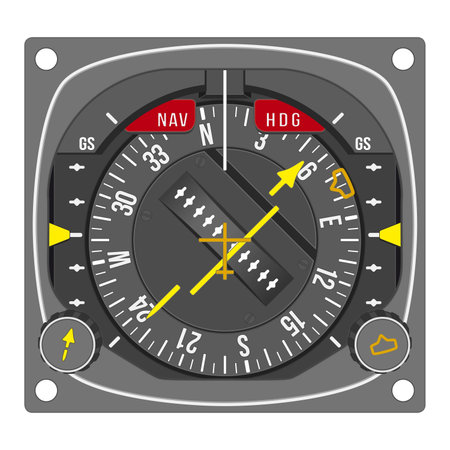 Aircraft gauge - horizontal situation indicator - Navigation instrument from dashboard isolated on...