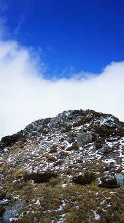 High mountain covered snow in Taiwanの写真素材