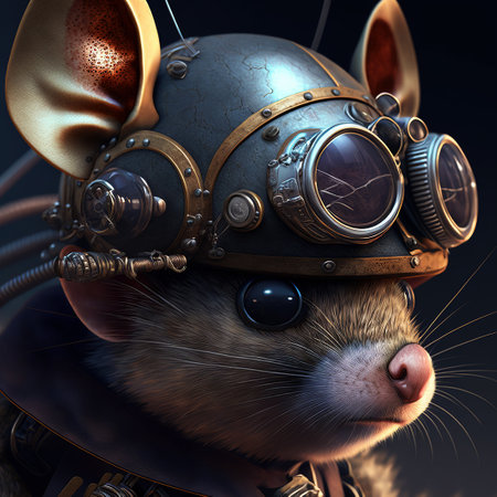 Realistic steam punk mouse in an aviators helmet against a textured background.  Generative AI.の素材