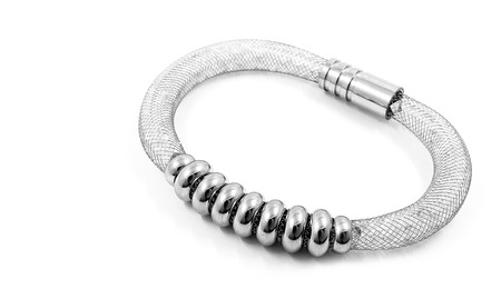 Luxury bracelet for women. Silver on a white backgroundの写真素材