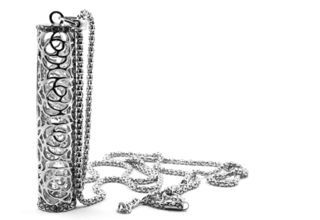 Ladies silver necklace. White backgroundの写真素材