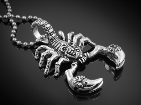 Scorpion Pendant - Stainless Steel - Black backgroundの写真素材