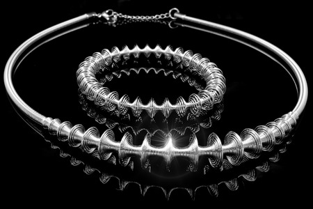 Set necklace and bracelet - Jewelry on a black background - Stainless Steelの写真素材