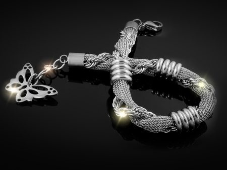 Modern ladies bracelet with butterfly - Black backgroundの写真素材