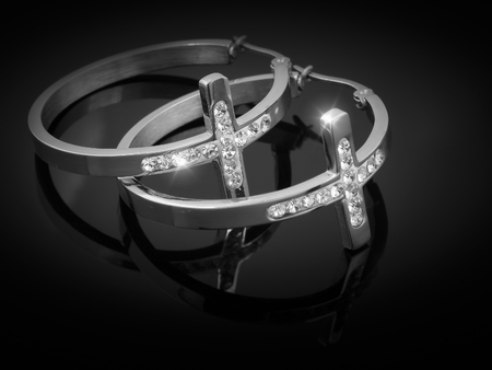 Ladies Earrings - Stainless Steel - One color backgroundの写真素材