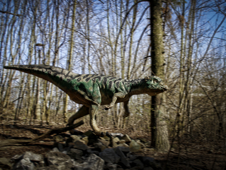 Running Dinosaur in the Woods - Dinoparkの写真素材
