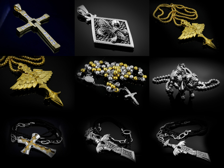 Big Set of Jewelry - Pendants and Necklaces - One color backgroundの写真素材