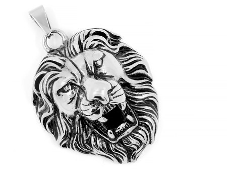 Head Lion - Animal King Jewelry - Silver Pendant Stainless Steel - One Background Colorの写真素材