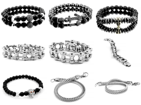 Large set of photos. Jewelry, bracelets for men. One background colorの写真素材