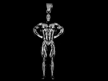 Jewelry, sports pendant. Bodybuilder stainless steel. Silver color. One background colorの写真素材