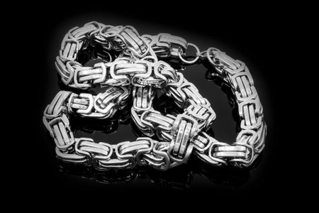 Massive silver chain for men. Stainless steel. One color background. OEM product