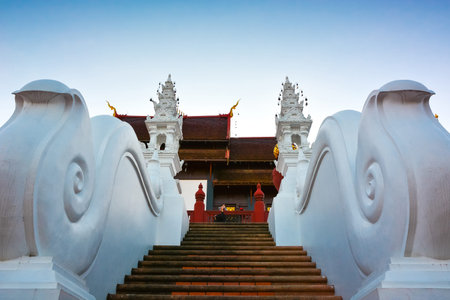 Chiang Mai, Thailand - 14th November, 2017 : Stairs of Ho kham luang northern thai style building in...