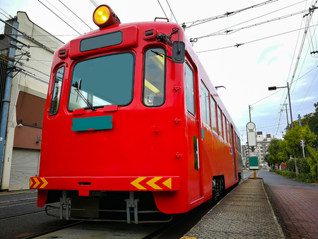 Vintage red tram,famous retro tourist tramのeditorial素材