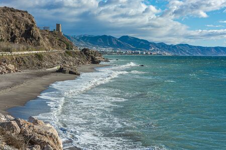 View of the Calaceite beach in Nerja. Malaga. Spain.の写真素材