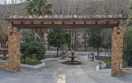 View of principal gate of park of "Torvizcon" in the famous "Alpujarra". Granada. Spain.の写真素材