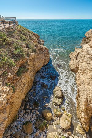 View of mediterranean sea from "Cantal's Cliff" in "Cala of Moral". Malaga. Spain.の写真素材