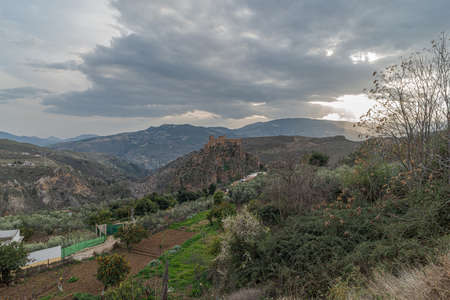View of "Castle of Lanjaron" in Alpujarra of Granada. Spain.のeditorial素材