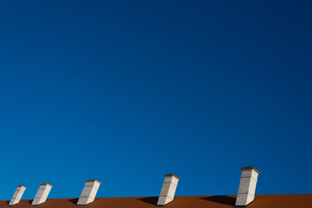 The roof  and chimneys of the old building.