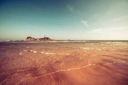 Ninh Chu Beach, Phan Rang, Vietnam, Beach scene and Lignthouseの写真素材