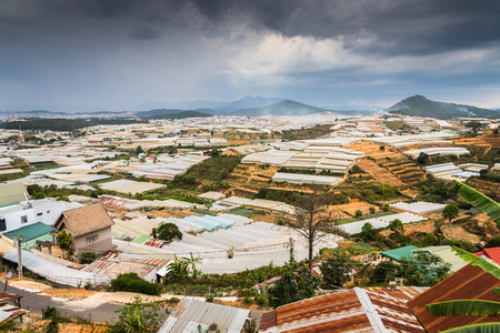 View of many greenhouses in Dalat, Vietnamの写真素材