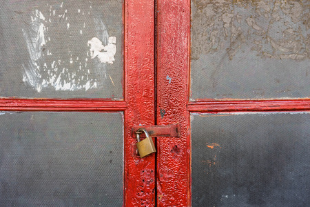 Double red door with glassの写真素材