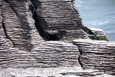 Close up of the Pancake Rocks in New Zealandの写真素材