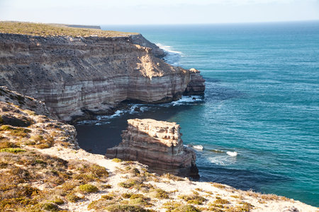 View from cliffs in Western Australia to the open seaの写真素材