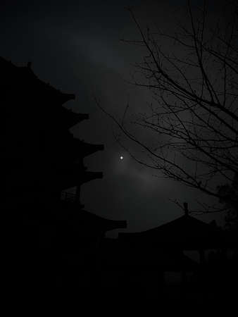 Chinese traditional ancient buildings silhouettes.の写真素材