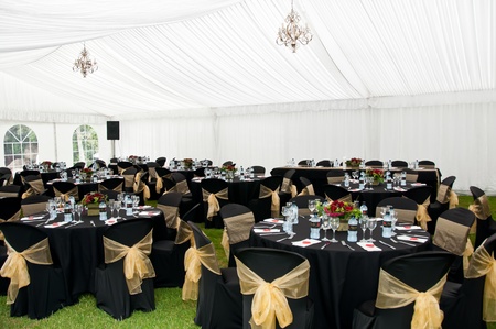 Wedding Marquee in Black and gold themeの写真素材