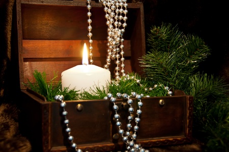 candle and christmas decorationsの写真素材