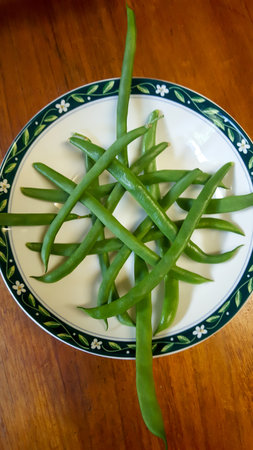 Fresh fro the garden beans on a plate