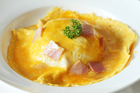 rice with creamy egg crepeの写真素材