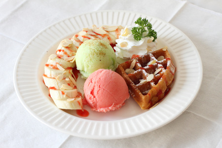 sherbet ice cream with waffleの写真素材