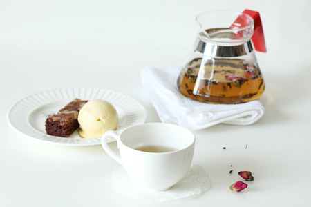 Cup of tea with teapot の写真素材