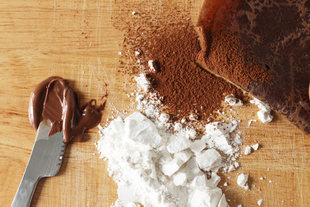 ingredients of chocolate pancakes crepesの写真素材