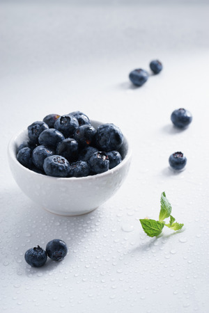 blueberry, fresh blueberry on white marble backgroundの写真素材