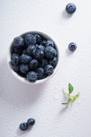 blueberry, fresh blueberry on white marble backgroundの写真素材