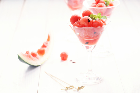 watermelon scoop ball in martini glassの写真素材