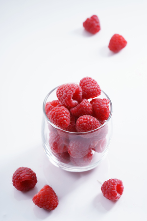 raspberries. fresh berries on white backgroundの写真素材