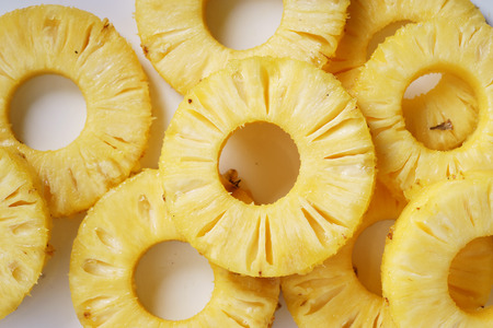 pineapple. details of fresh pineapple on white backgroundの写真素材