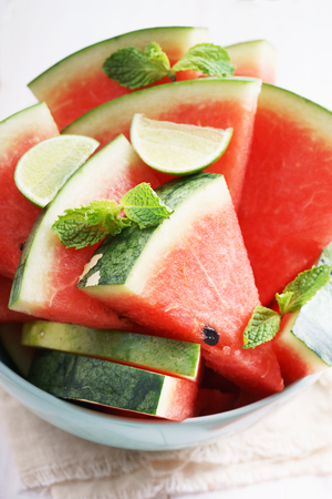 Watermelon. Slices of fresh watermelon on white backgroundの写真素材