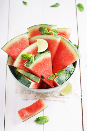 Watermelon. Slices of fresh watermelon on white backgroundの写真素材