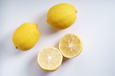 citrus fruits slices. lemons on white backgroundの写真素材