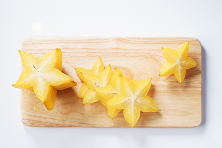 Star fruit, starfruit, carambola on white backgroundの写真素材