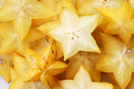 Star fruit, starfruit, carambola full frame detail close upの写真素材